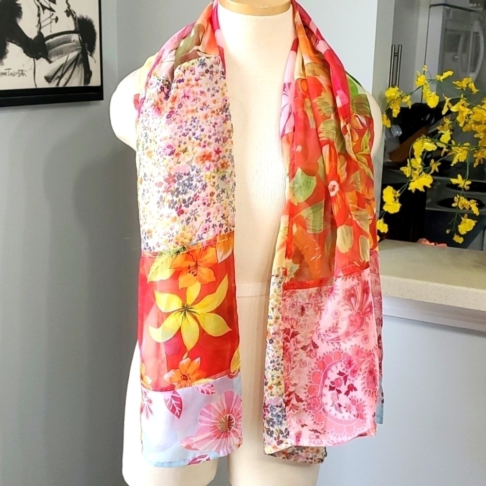 Lovely patchwork scarf beautiful colors by‎ Cejon beachwear. 60 X 32. Excellent